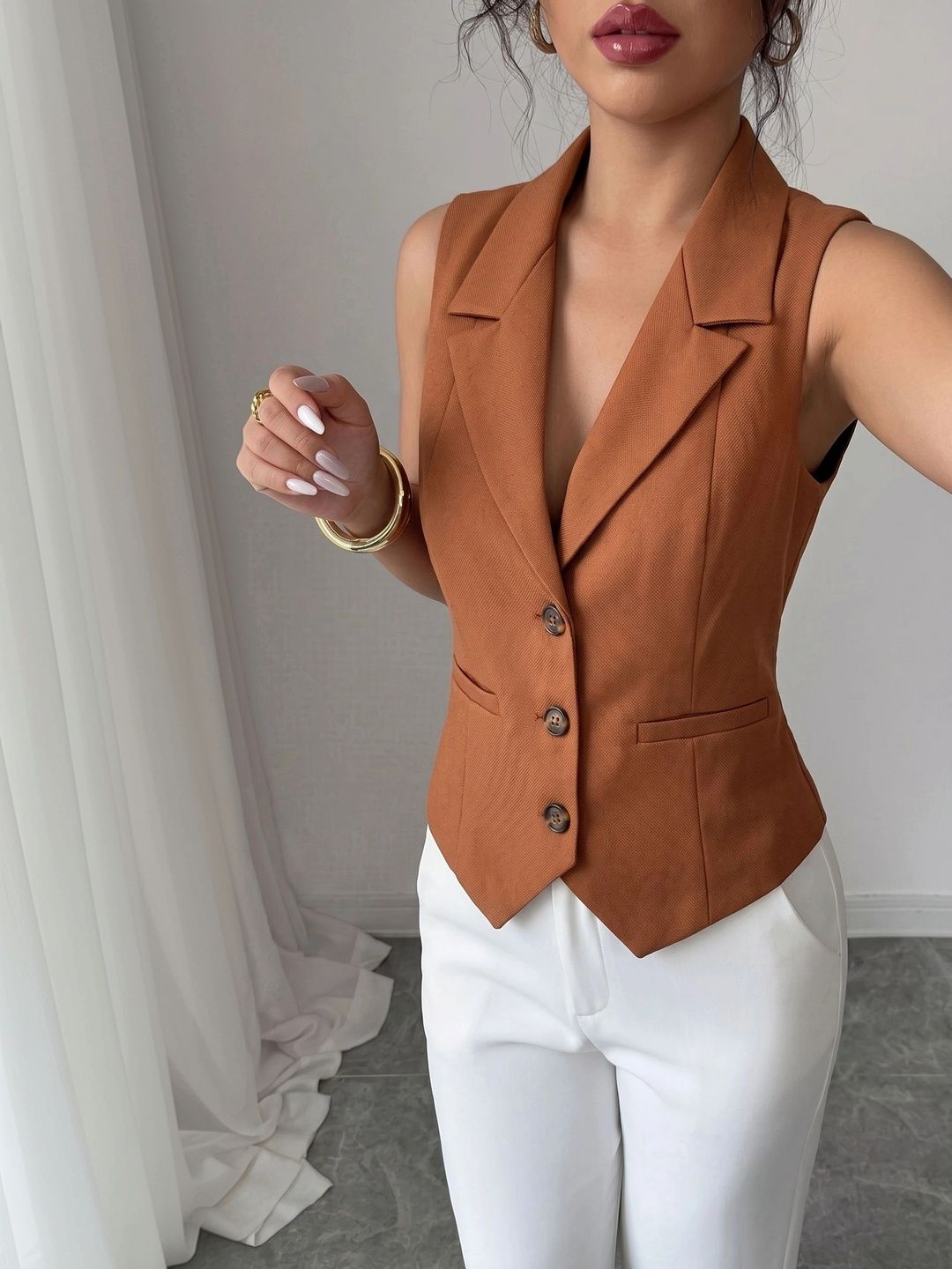 NEW-18 V-Neck Woven Formal Waistcoat