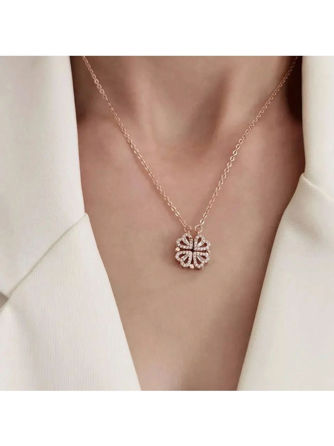 Heart Magnetic Clover Necklace SALTY 2-Way Multi Wearing Magnetic Heart Clover Necklace for Women