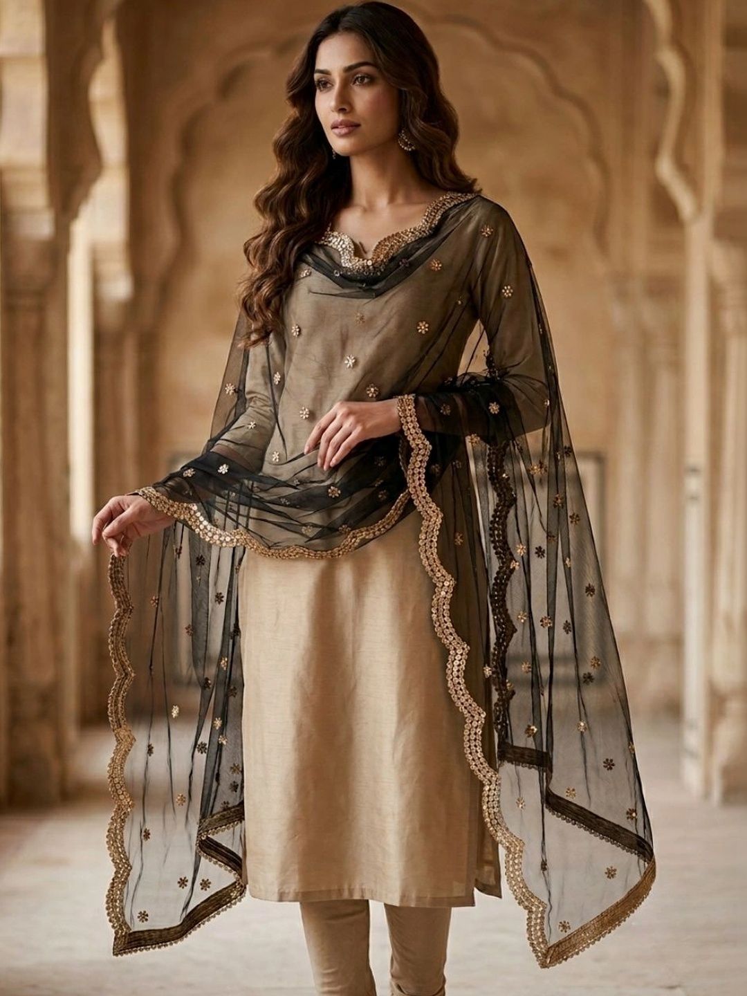 Dupatta Bazaar Ethnic Motifs Embroidered Dupatta with Sequinned