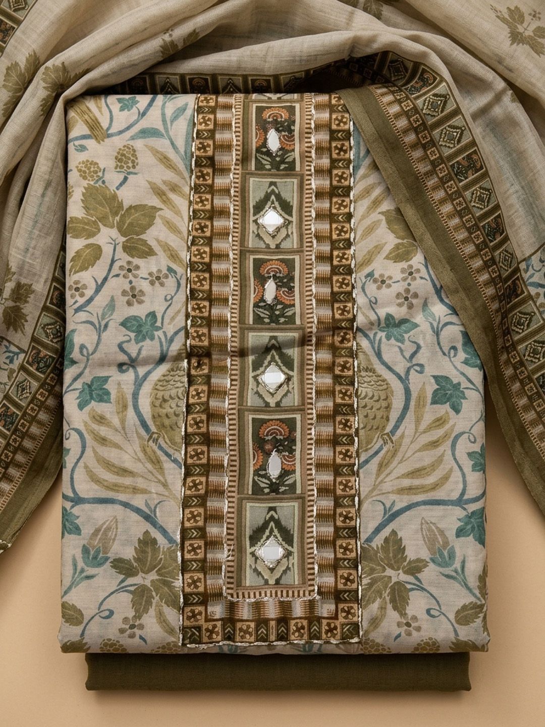 Meena Bazaar Printed Art Silk Unstitched Dress Material