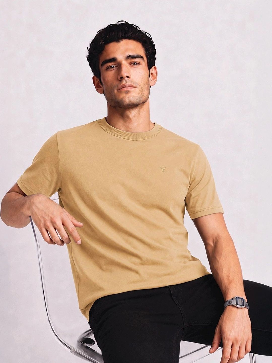 Van Heusen Innerwear Cotton Crew Neck Solid  Short Sleeves Soft Breathable Lounge Tshirts