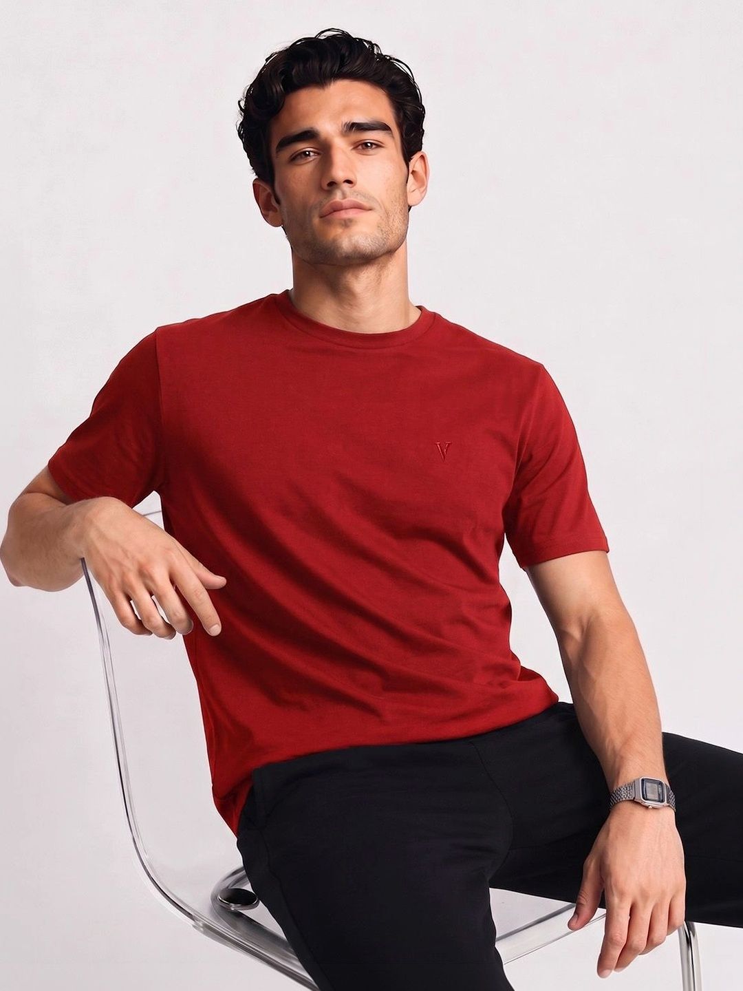 Van Heusen Innerwear Van Heusen Men Cotton Crew Neck Solid Regular Fit Short Sleeves Lounge Tshirt