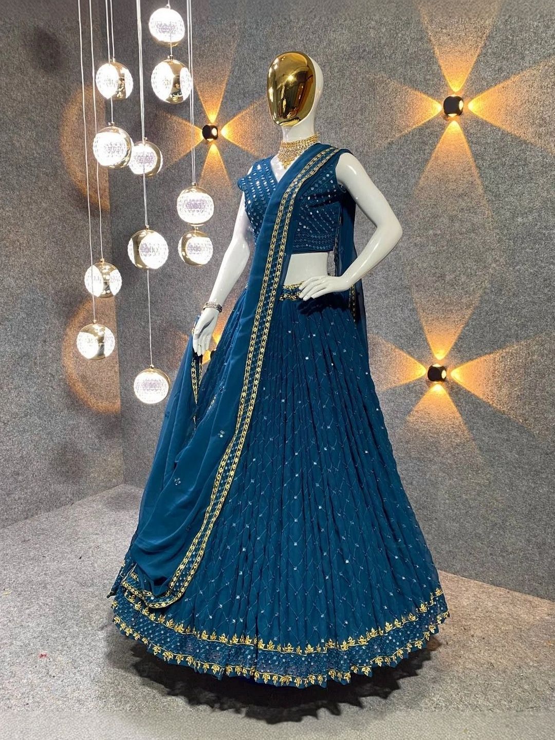 Chandbaali Embellished Sequinned Semi-Stitched Lehenga & Blouse Taping
