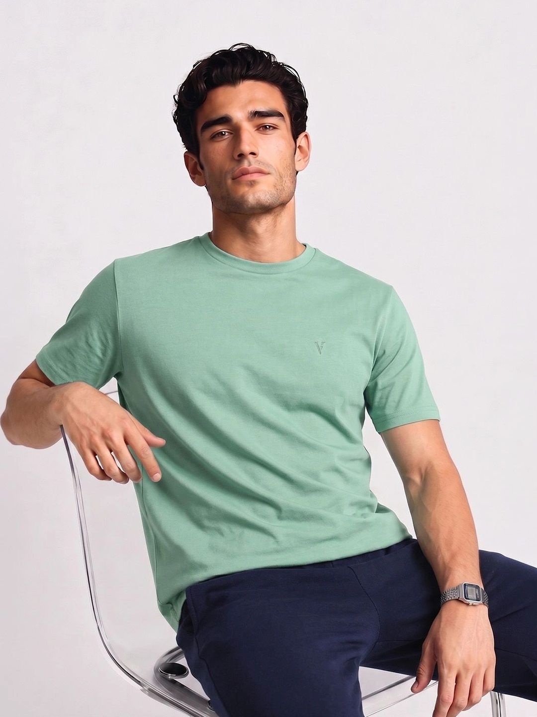 Van Heusen Innerwear Van Heusen Men Cotton Crew Neck Solid Regular Fit Soft Breathable Lounge Tshirt