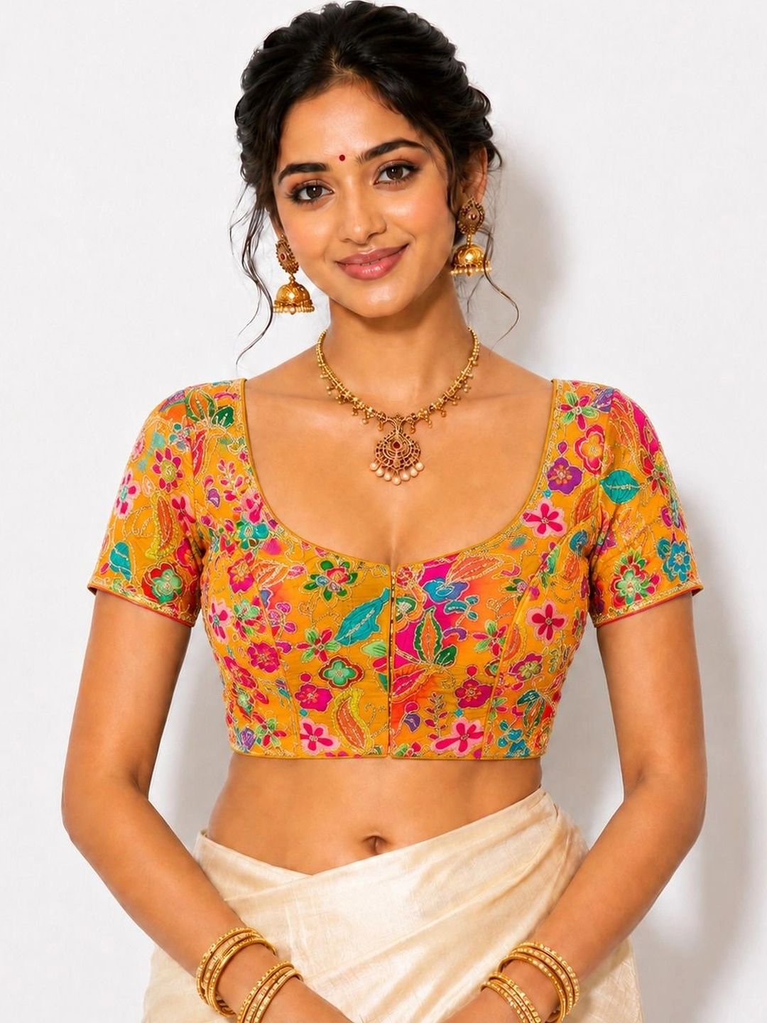 House of Women House of Women Cotton Embroidered Sequinned Saree Blouse