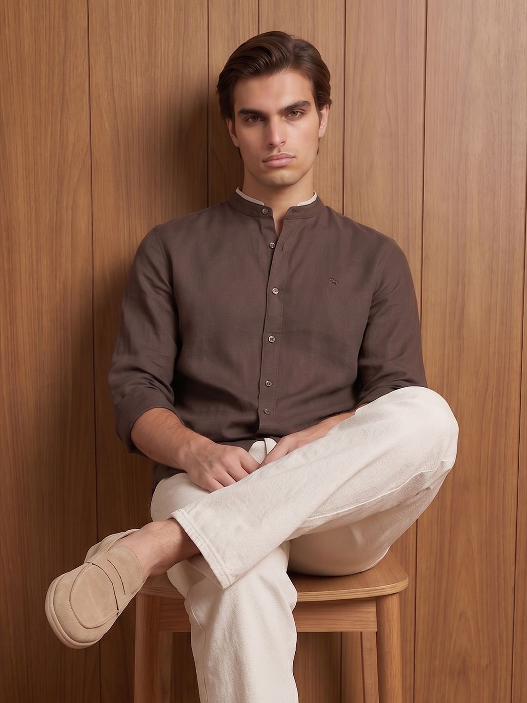 Mr Bowerbird Band Collar Casual Shirt