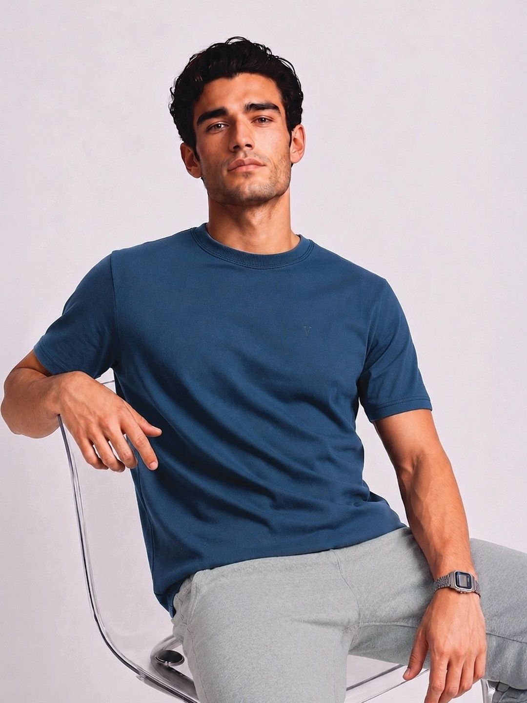 Van Heusen Innerwear Van Heusen Men Cotton Crew Neck Solid Regular Fit Short Sleeves Lounge Tshirt