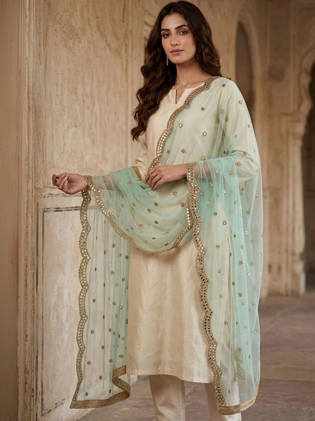Dupatta Bazaar Ethnic Motifs Dupatta with Mirror Work