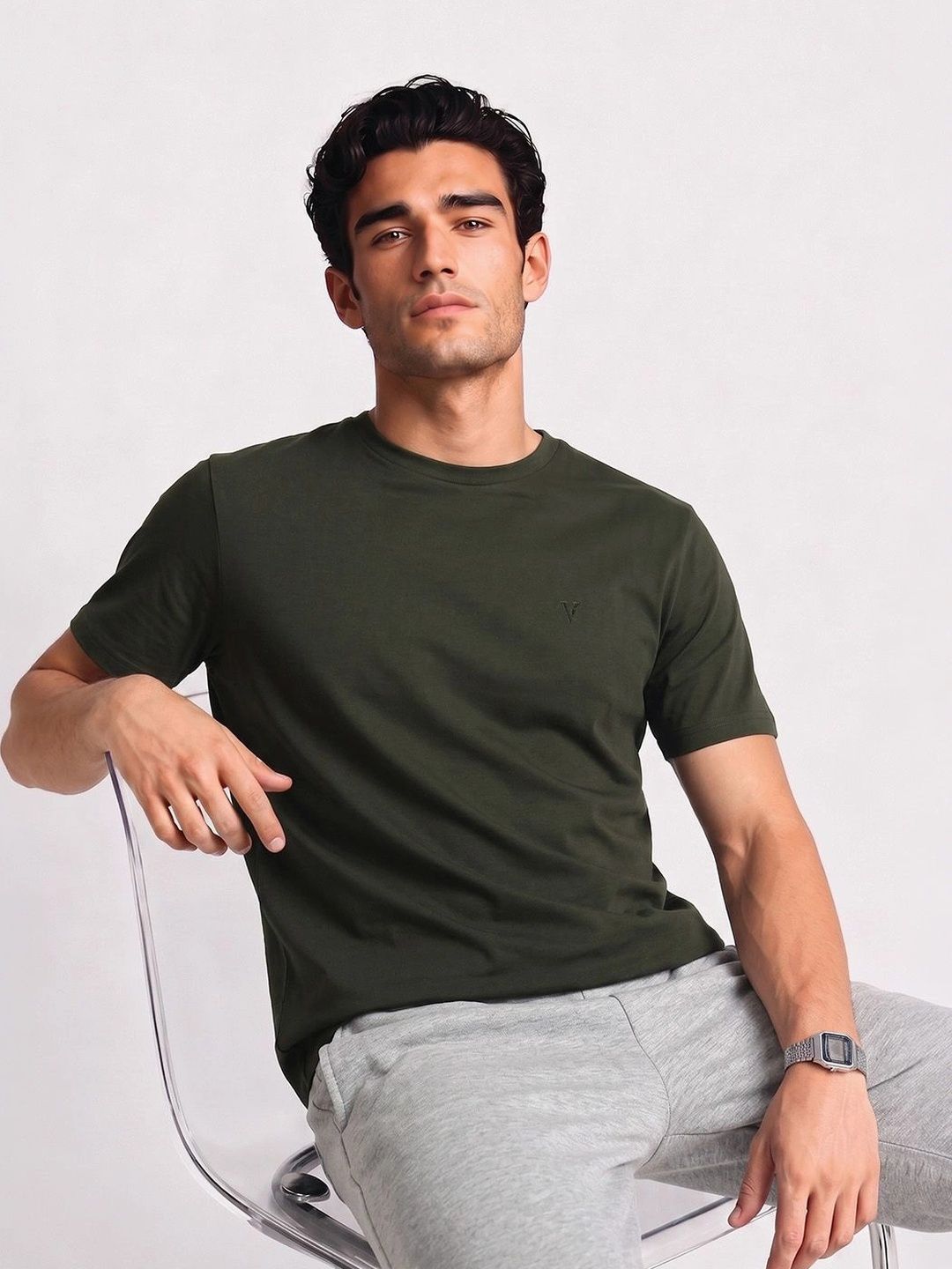 Van Heusen Innerwear Van Heusen Men Cotton Crew Neck Regular Fit Short Sleeves Soft Breathable Lounge T-Shirt