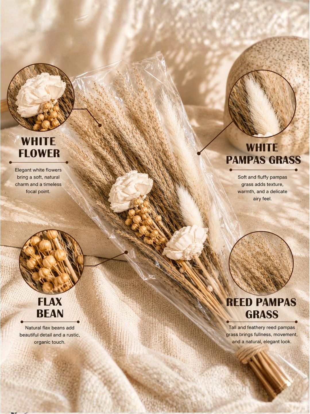 Art Street Art Street White Natural Pampas Dried Artificial Flowers