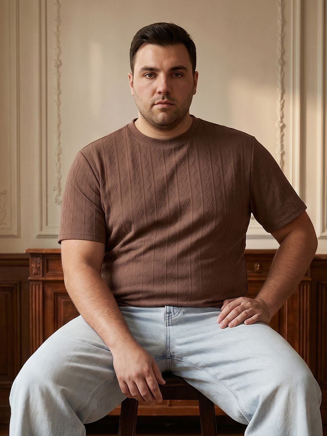 Sztori Plus Size Textured Round Neck T-shirt