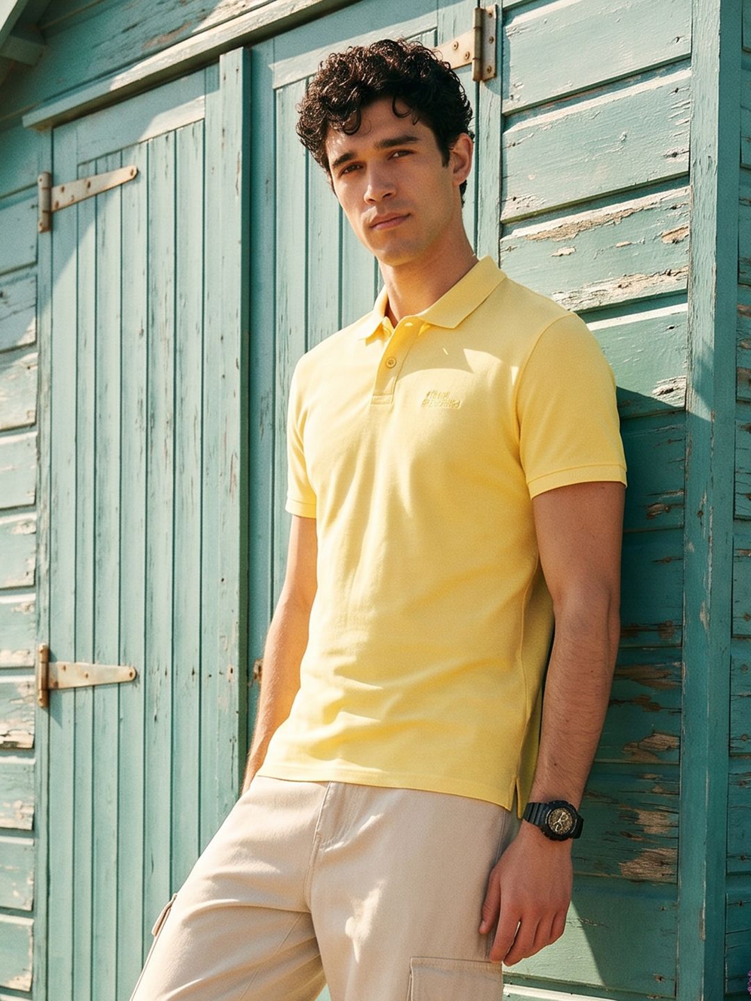 Mast & Harbour Brand Logo Embroidered Polo Collar Pure Cotton T-Shirt