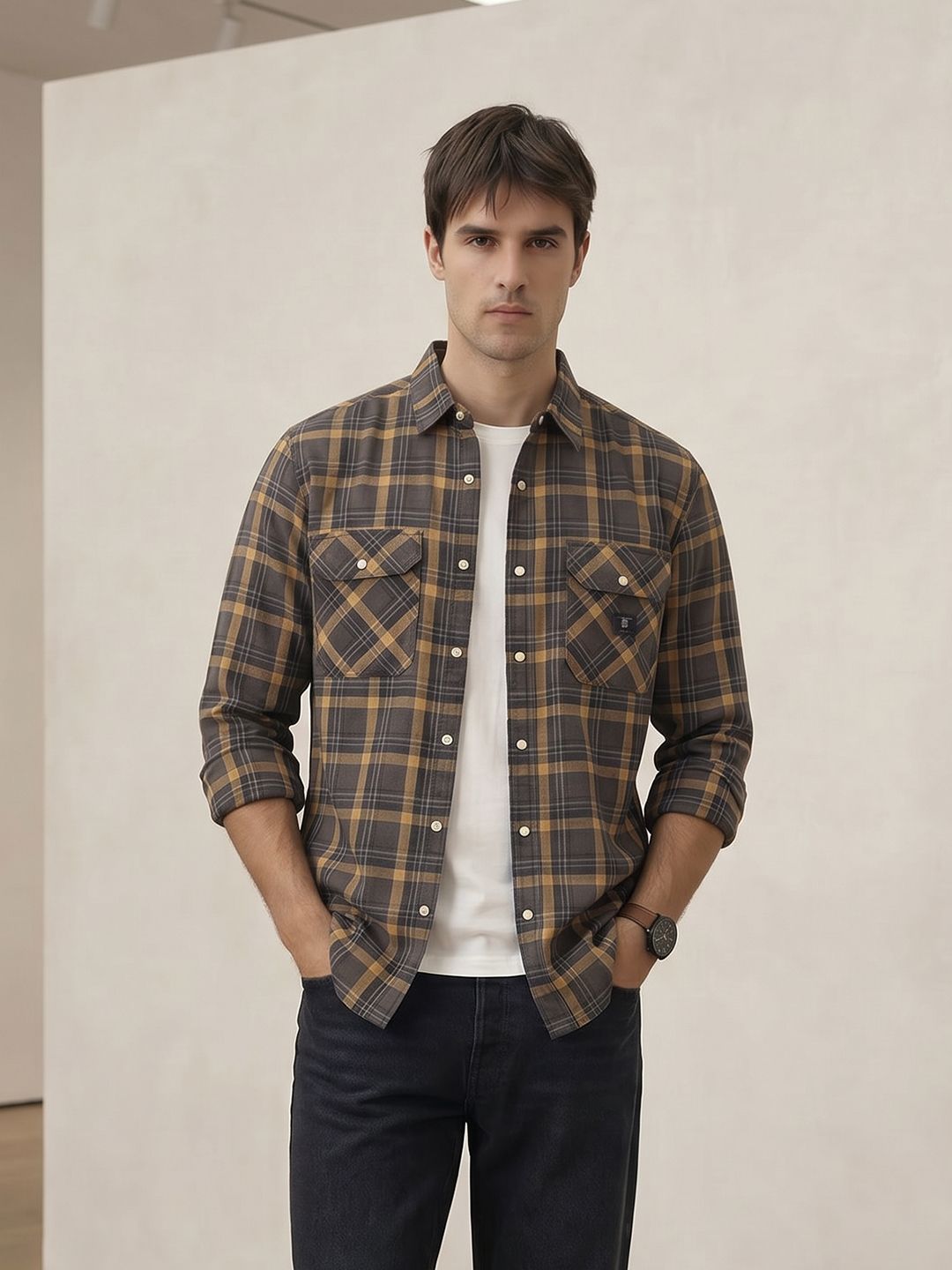 THE SHIRT CODE THE SHIRT CODE Checked Pure Cotton Casual Shirt