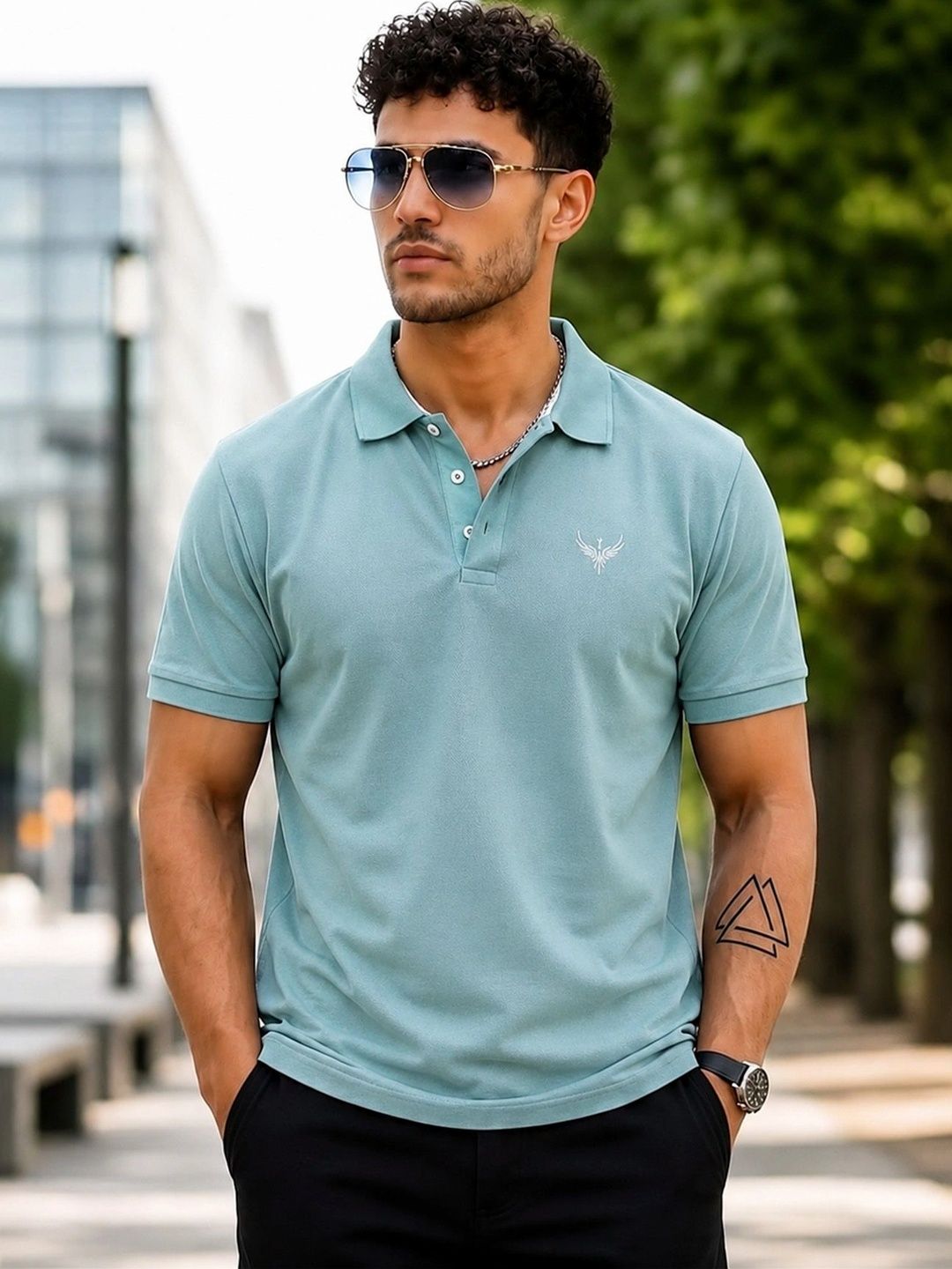 Utopium Men Brand Logo Polo Collar T-shirt