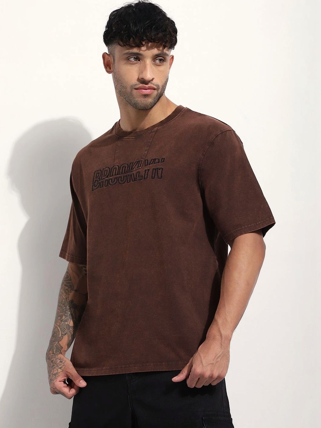 Difference of Opinion Men Embroidered Round Neck Oversized T-shirt