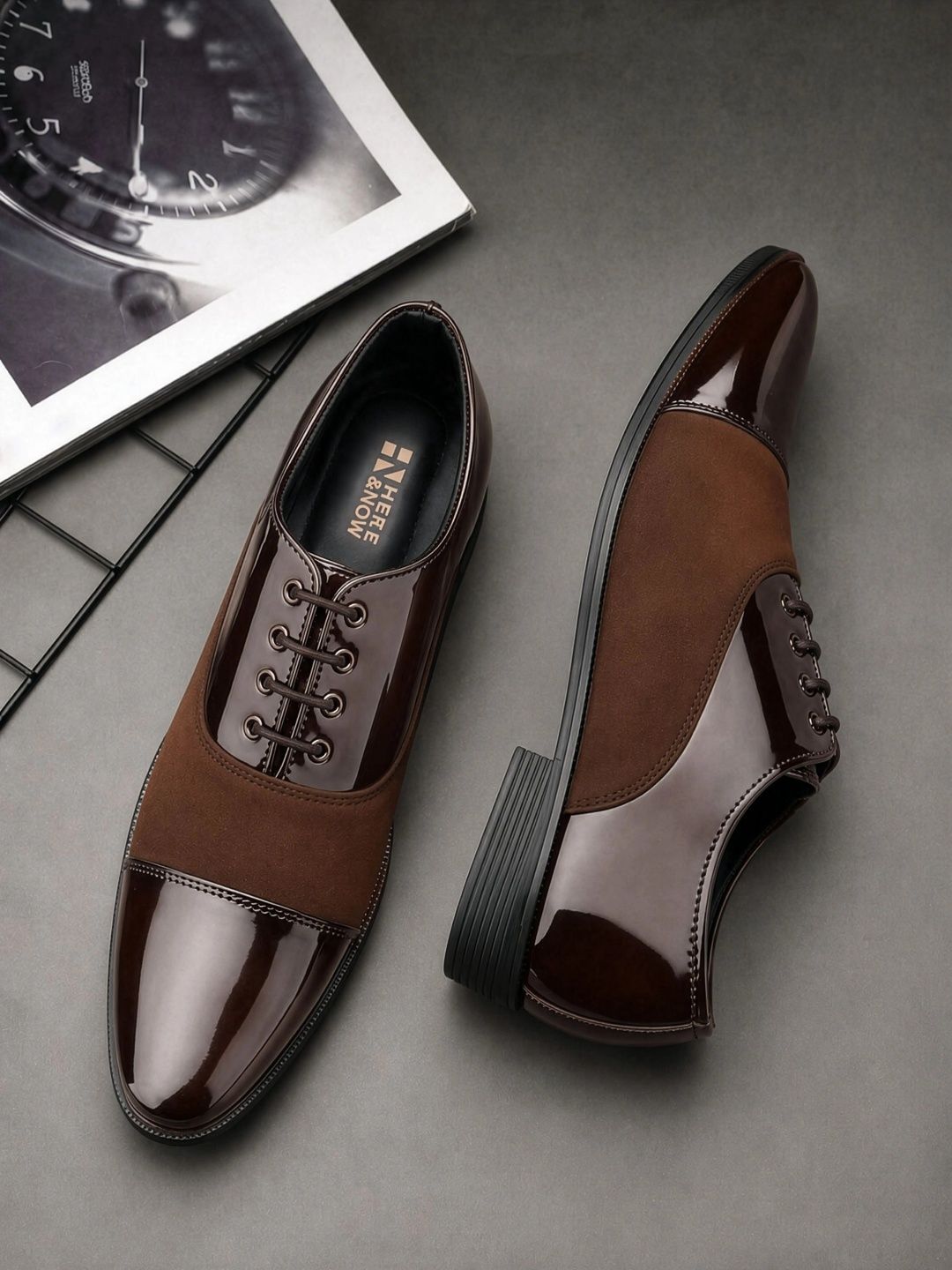 HERE&NOW Men Textured Pointed Toe Lace-Ups Formal Oxfords