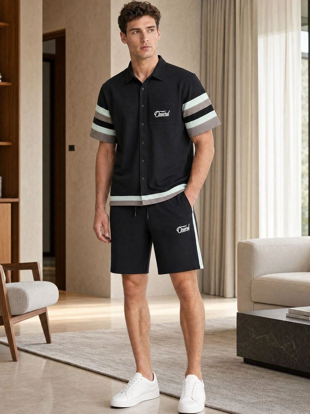 NOBERO NOBERO Cotton Printed Shirt with Shorts