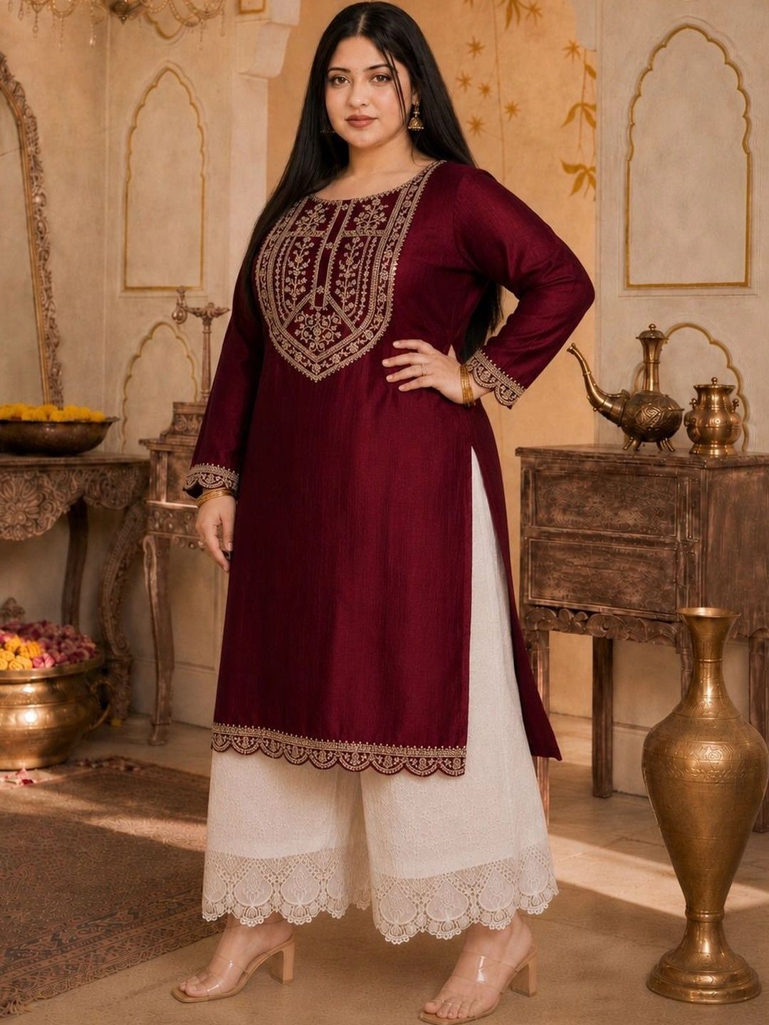 rarethread Women Ethnic Motifs Embroidered Thread Work Kurta