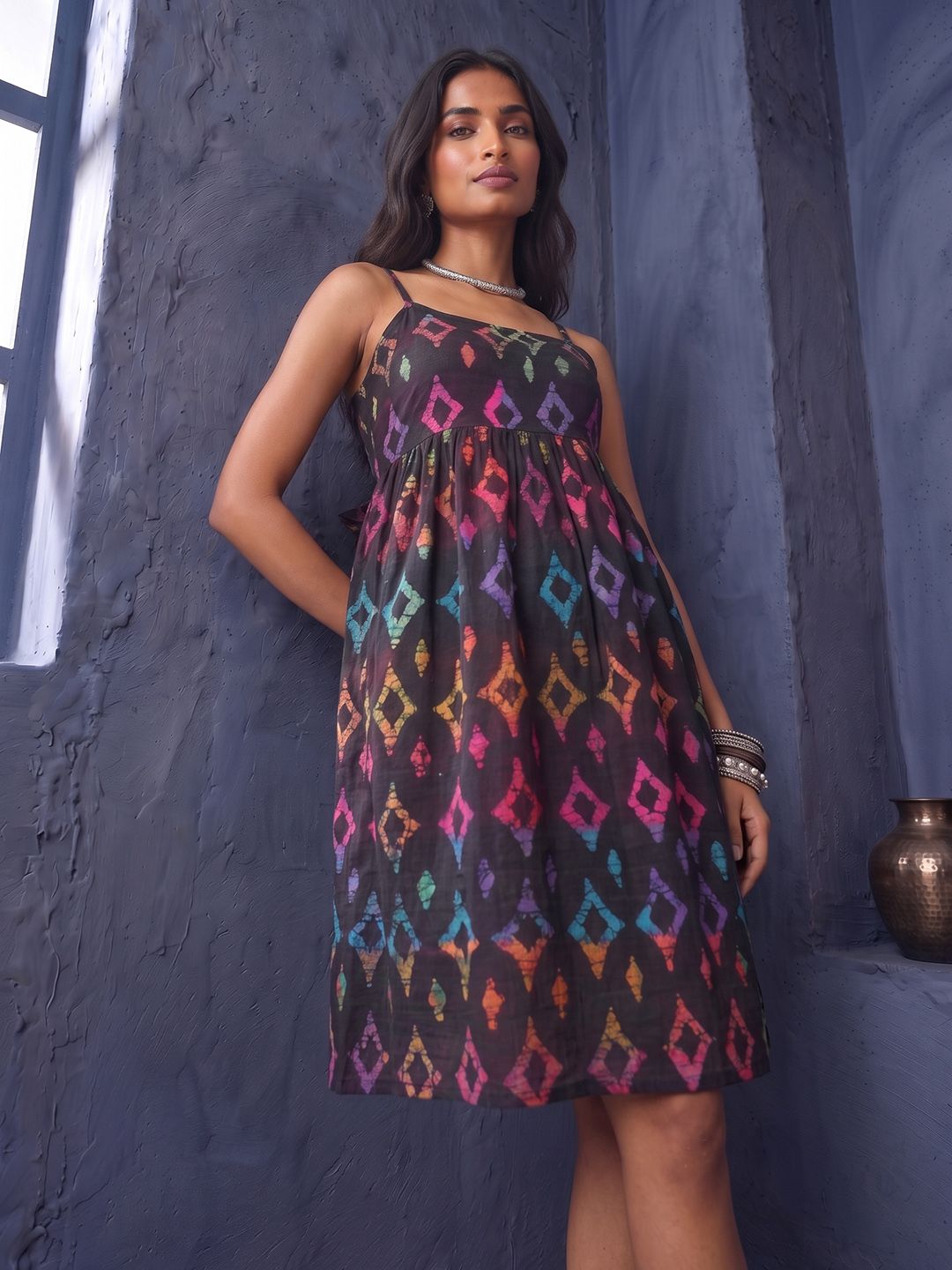 Taavi Batik Geometric Printed Pure Cotton Ethnic Dress