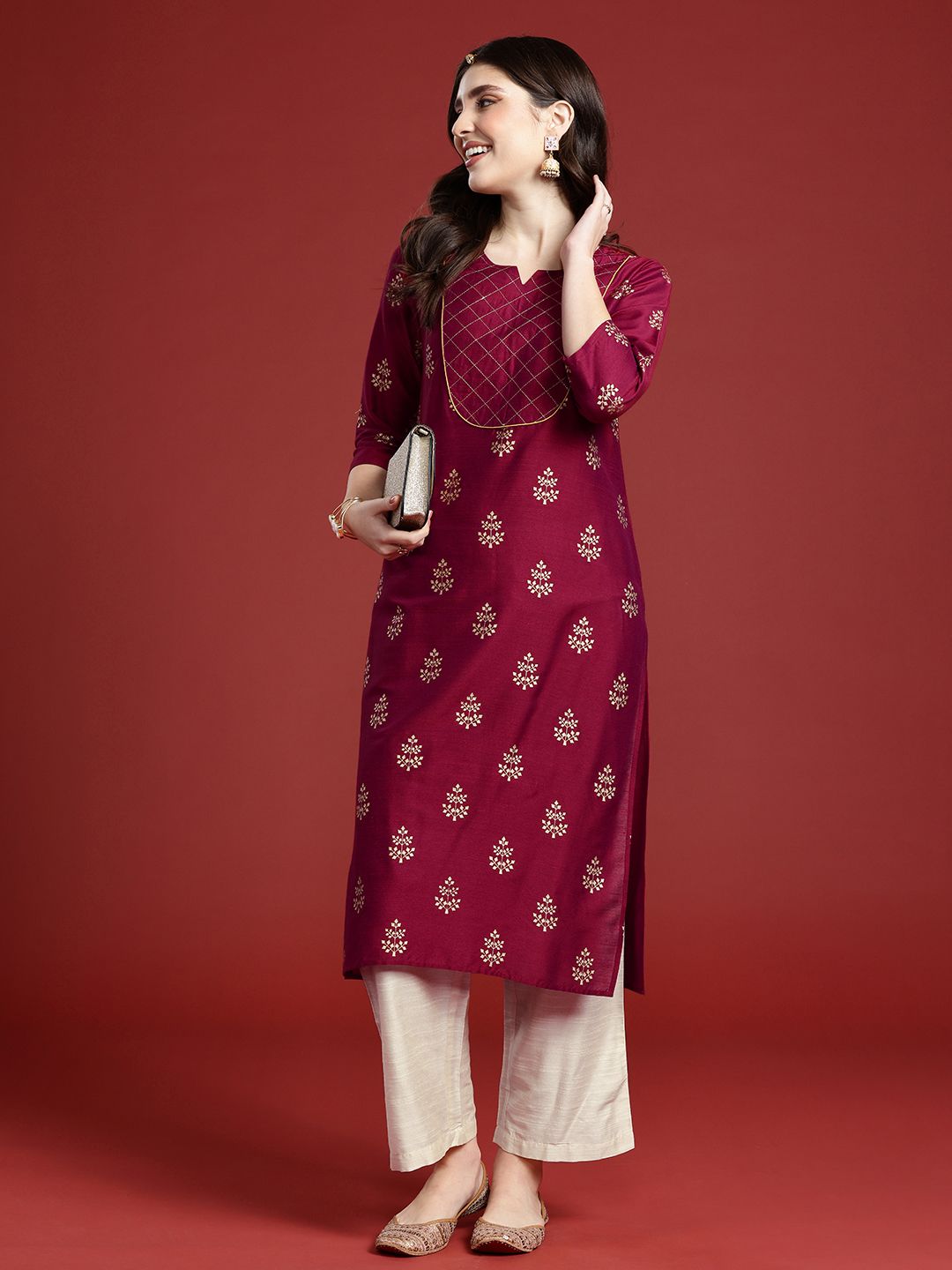 Anouk Anouk Women Ethnic Motifs Printed Regular Thread Work Kurta with Palazzos