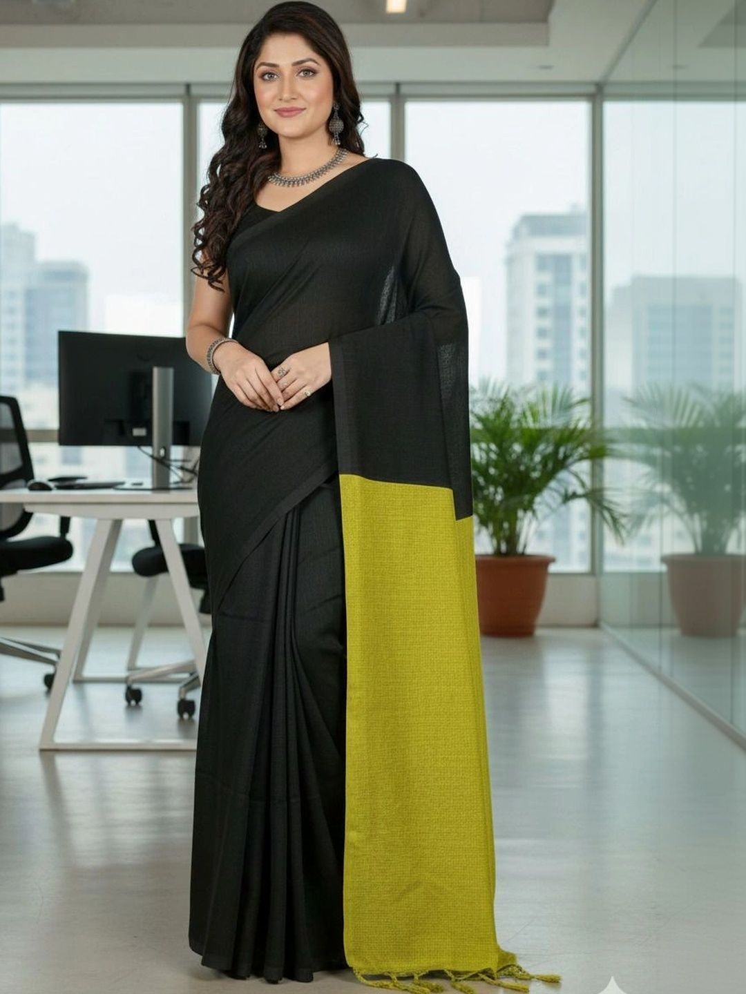 BongAp Colourblocked Pure Cotton Saree