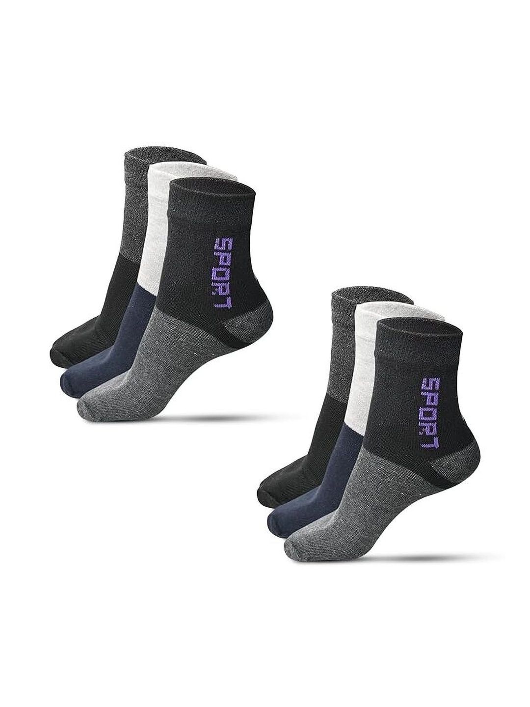 SOKSI Men Pack of 6 Cotton Assorted Colourblocked Ankle Length Socks