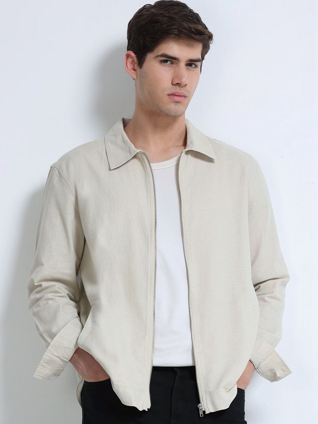 GLORYBOYZ Men Long Sleeve Pure Cotton Zip-Up Casual Shirt