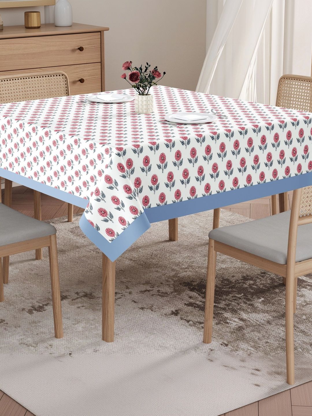 Texstylers Texstylers Grey Floral Cotton 2-Seater Table Cover