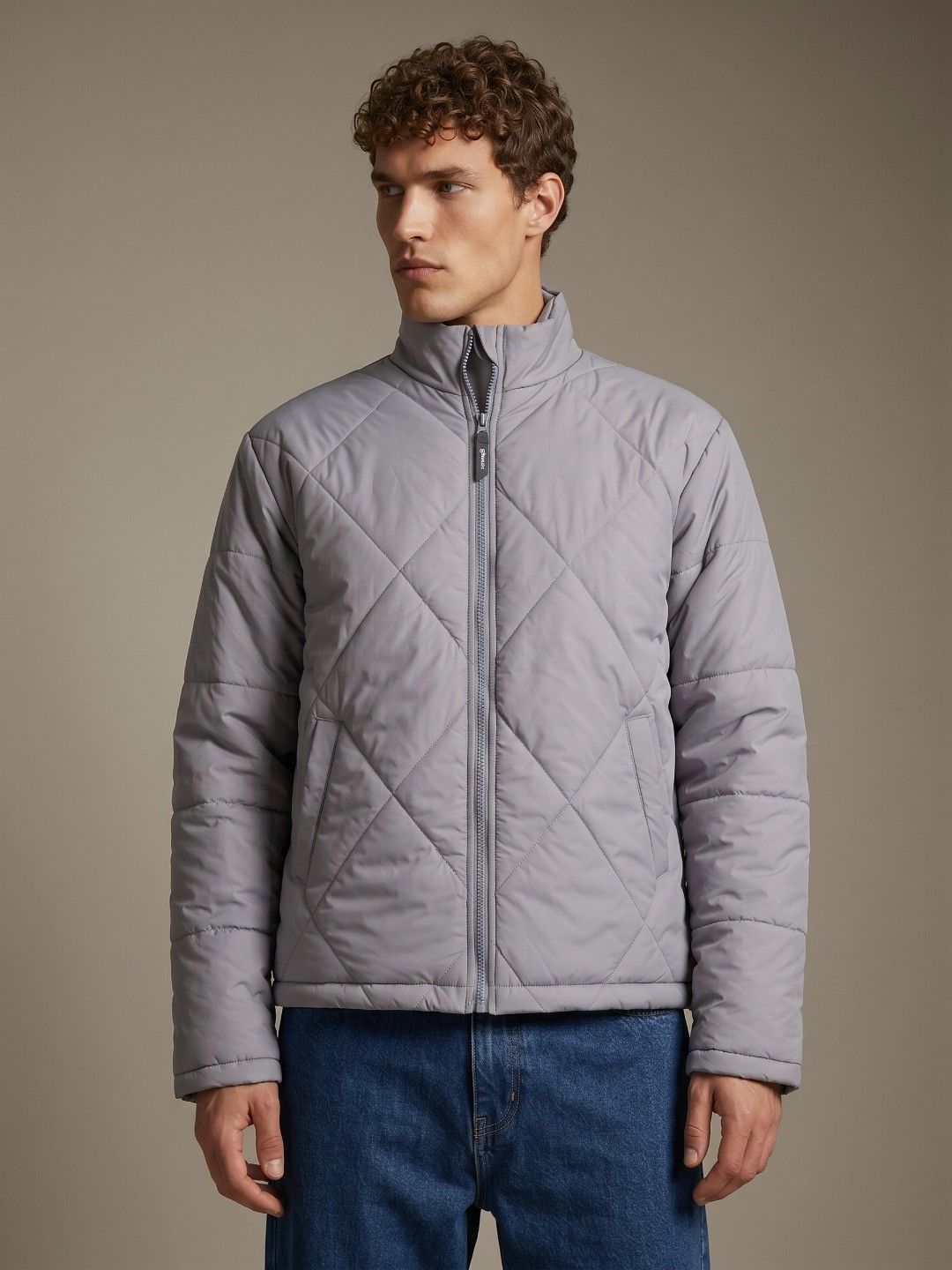 glitchez Mock Collar Relaxed Fit Quilted Jacket