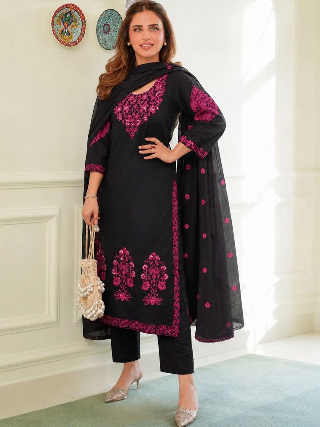 SZN Women Ethnic Motifs Embroidered Regular Thread Work Kurta with Trousers & With Dupatta