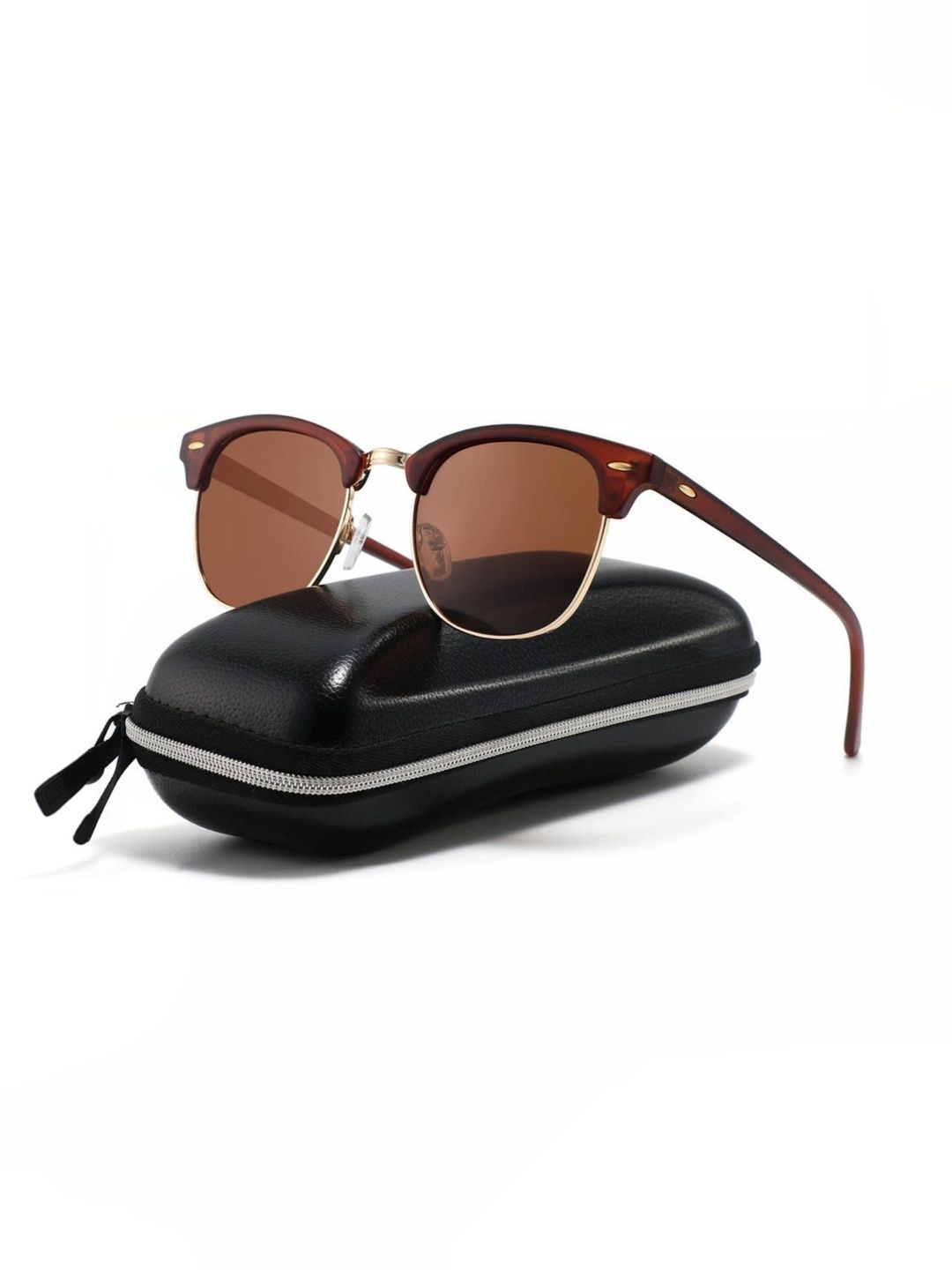 SPADEACES Unisex Brown Lens & Brown Browline Sunglasses with
