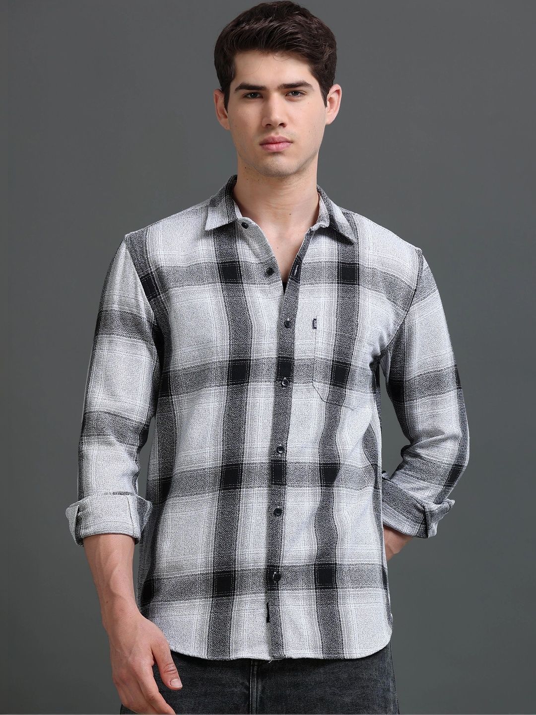 Rope Men Classic Slim Fit Checked Casual Shirt