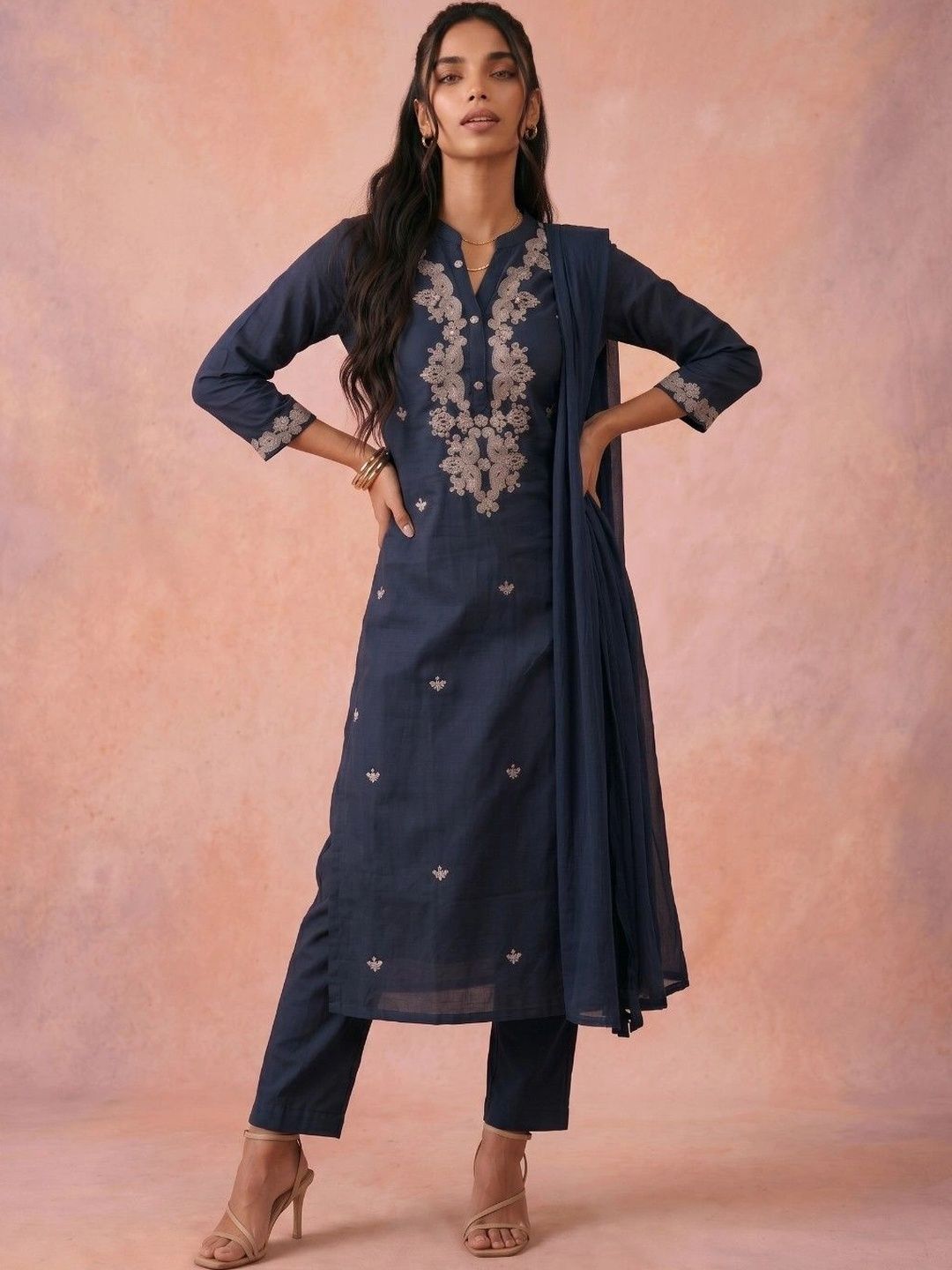 DRIP CHOWK Women Ethnic Motifs Embroidered Regular Thread Work Kurta with Trousers & With Dupatta