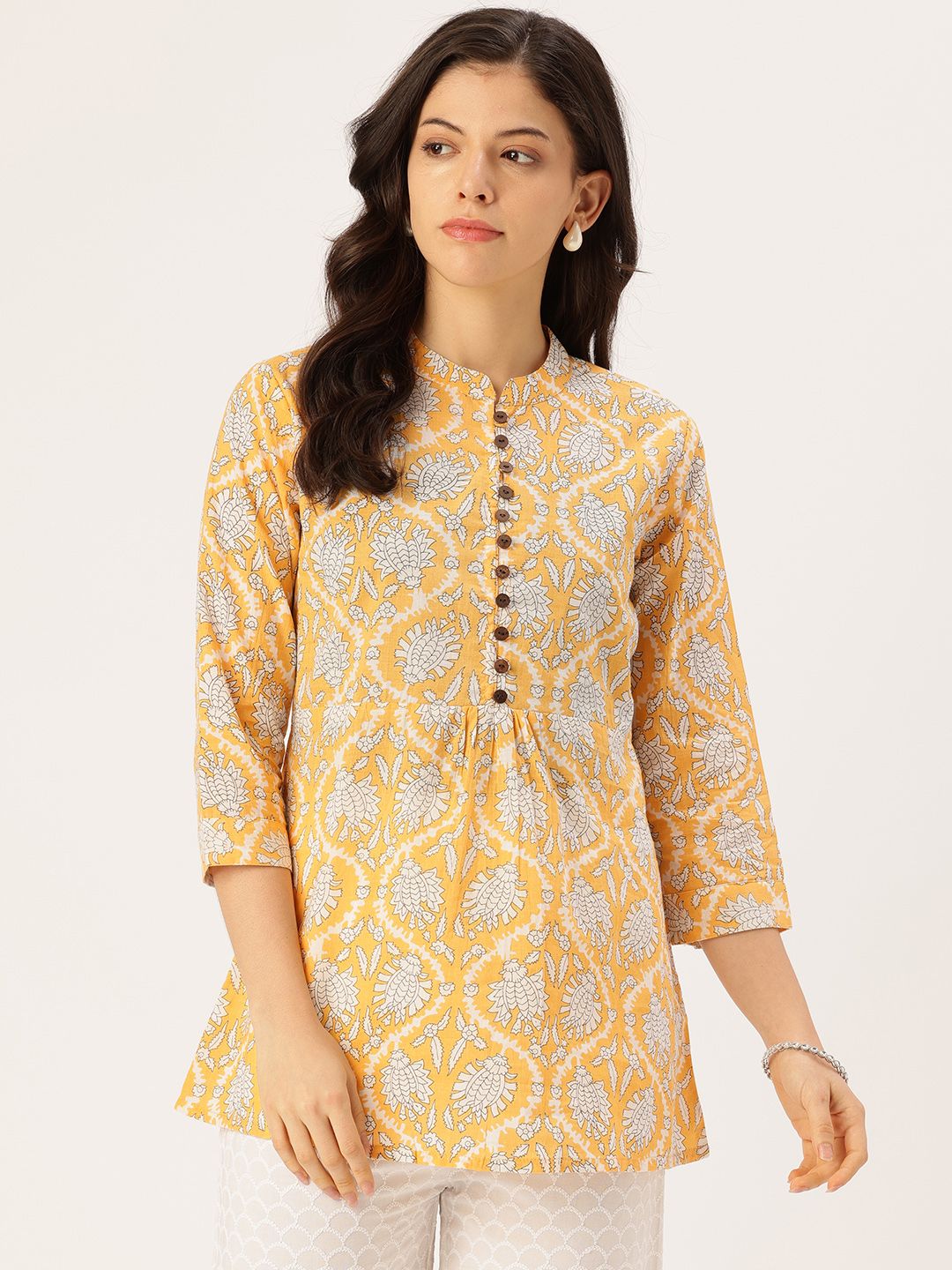 FERANOID Ethnic Motifs Printed Pure Cotton Blend Empire Kurti