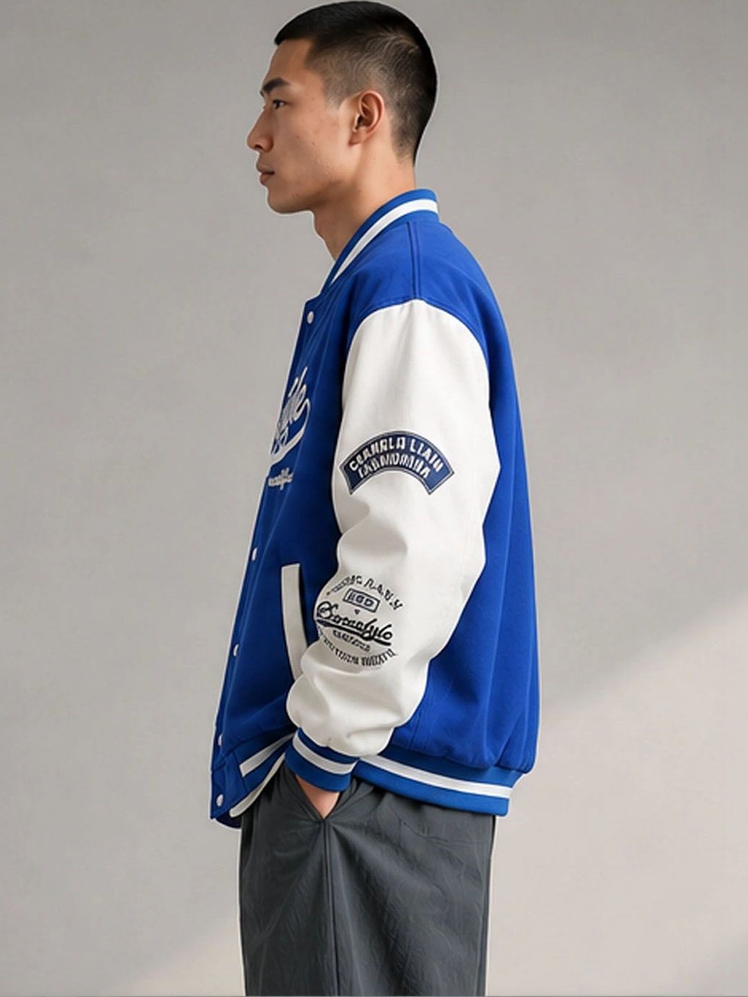 StyleCast Men Typography Colourblocked Varsity Jacket with Embroidered