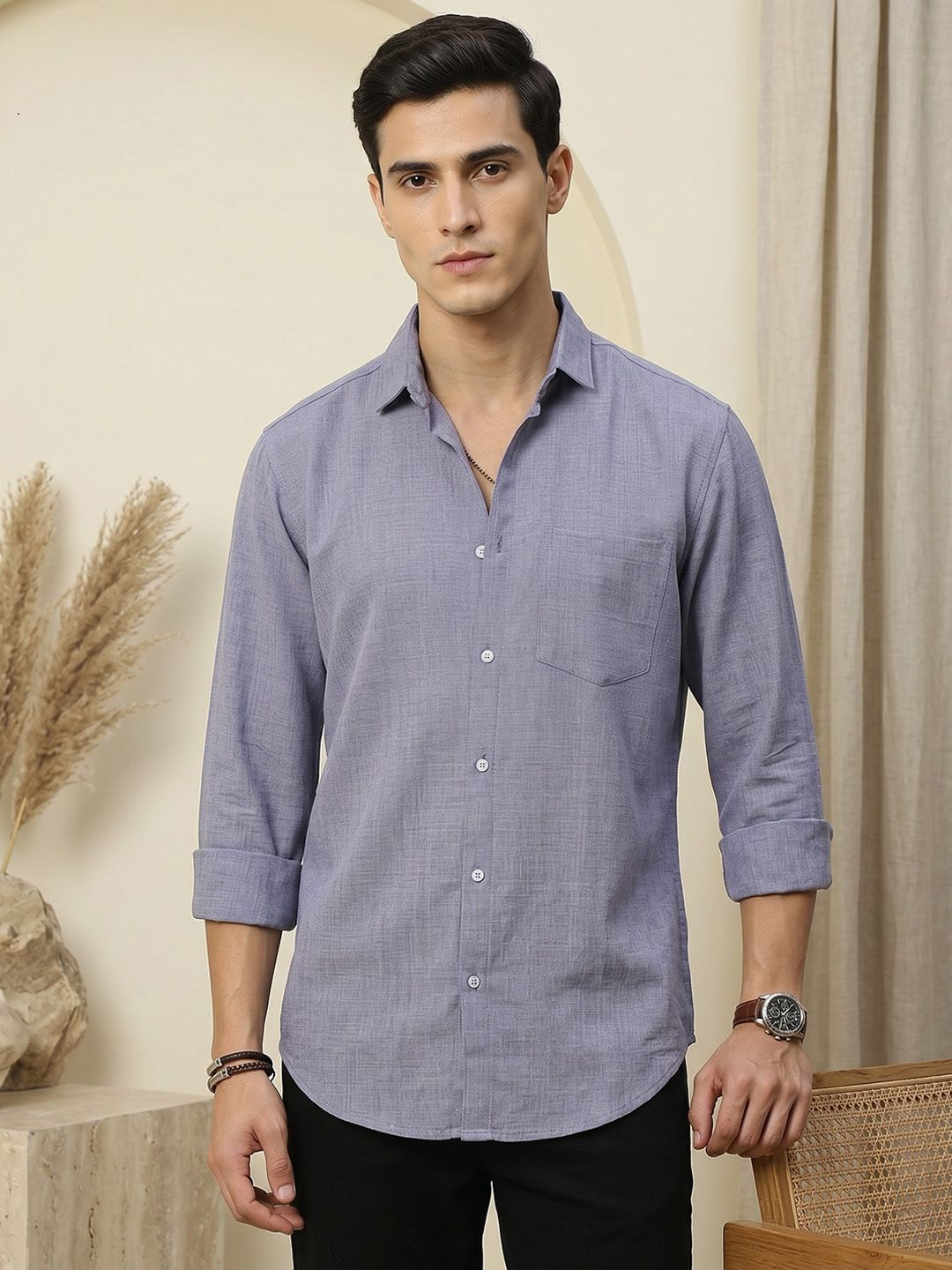 The Roadster Lifestyle Co. Pure Cotton Spread Collar Casual Shirt