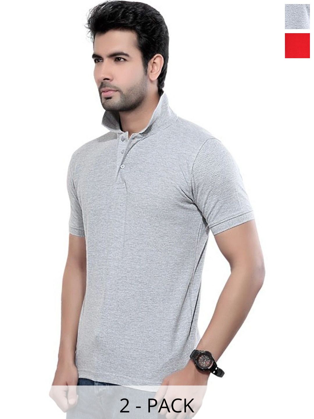 FUNKY GUYS Men 2 Polo Collar Slim Fit T-shirt