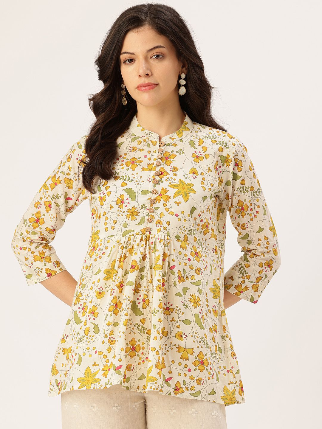 FERANOID Floral Printed Pure Cotton Blend Empire Kurti