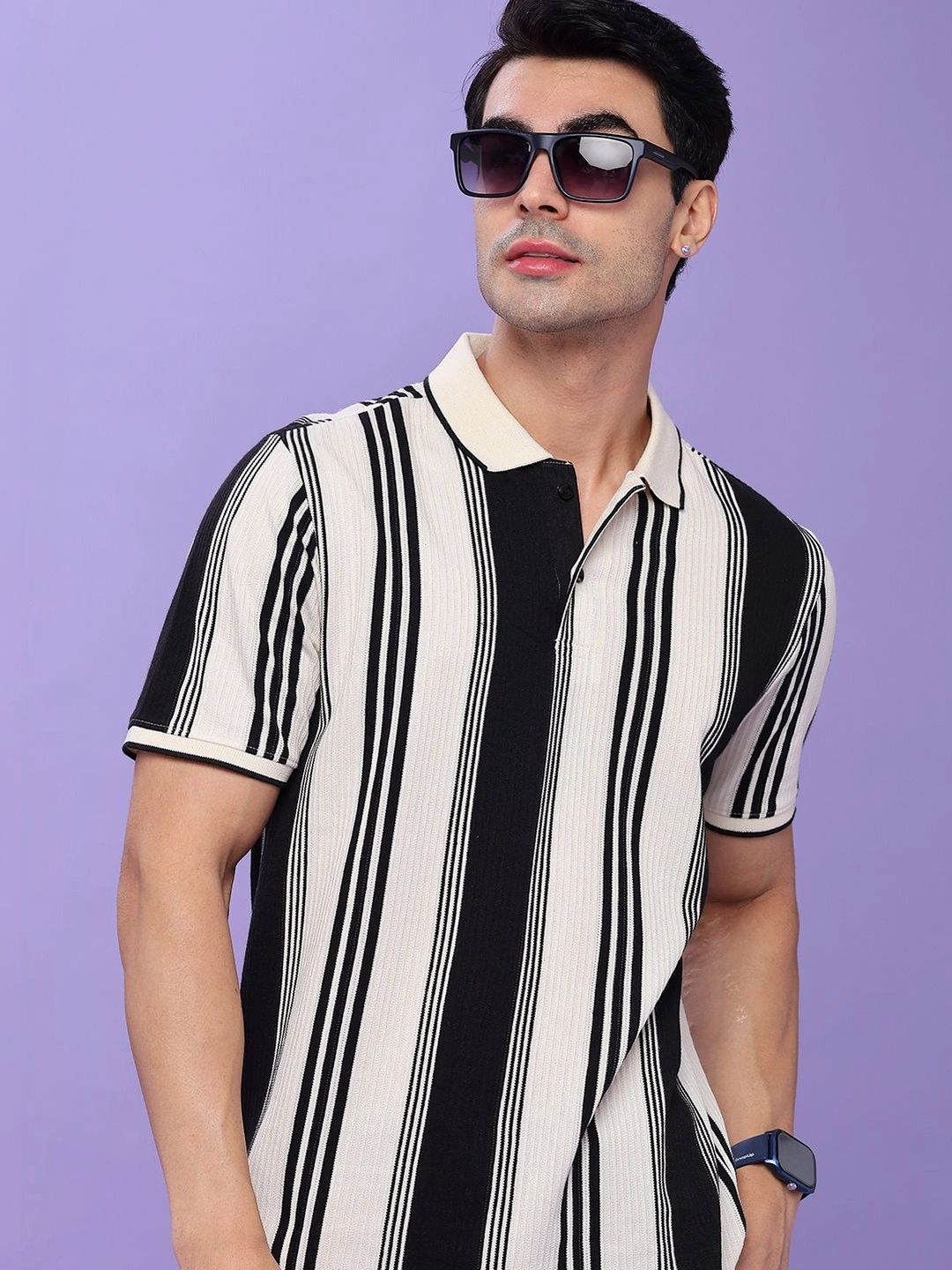 V-Mart Men Striped Polo Collar T-shirt