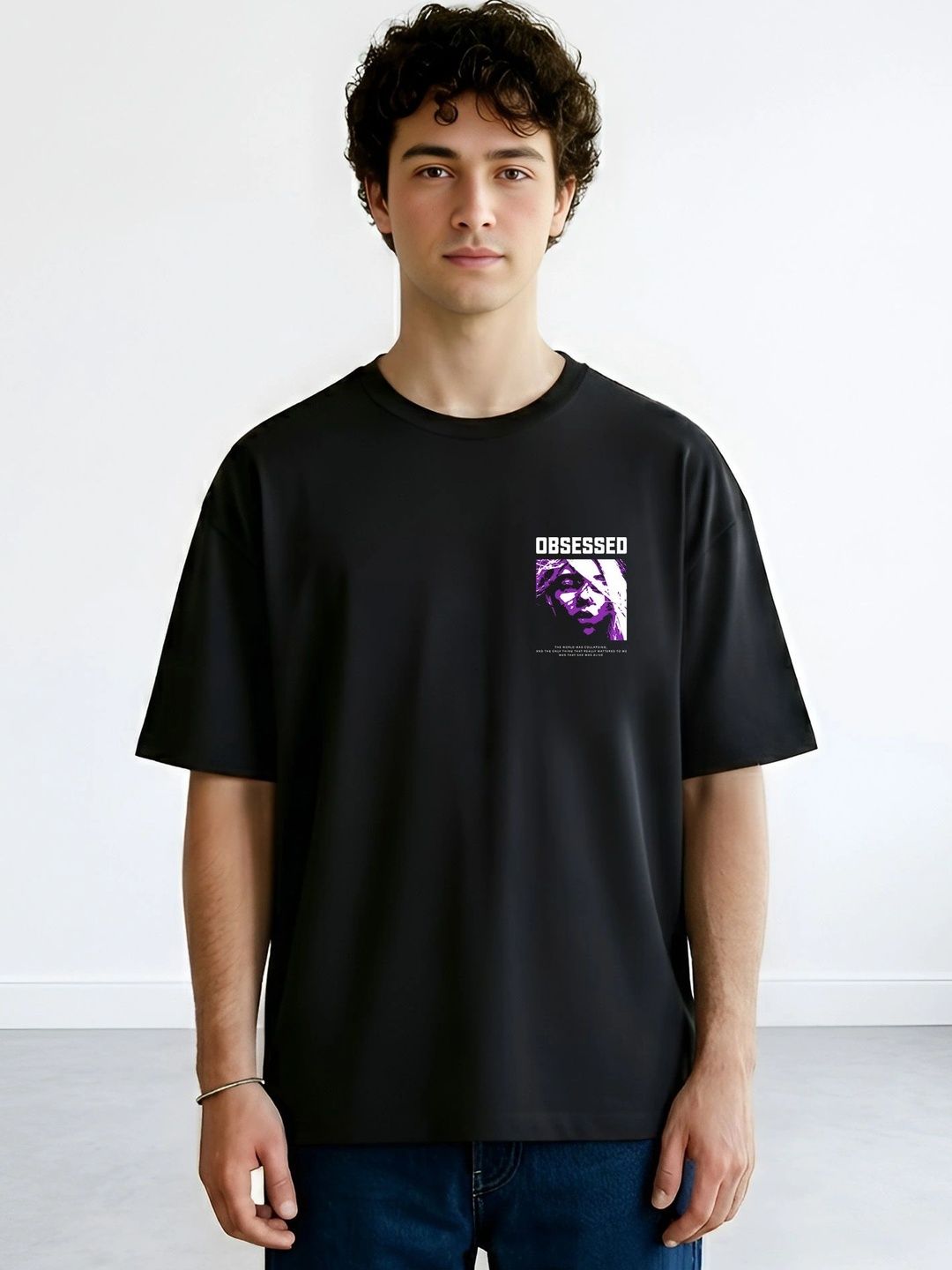 Black Pigeon Black Graphic Printed Oversized T-shirt