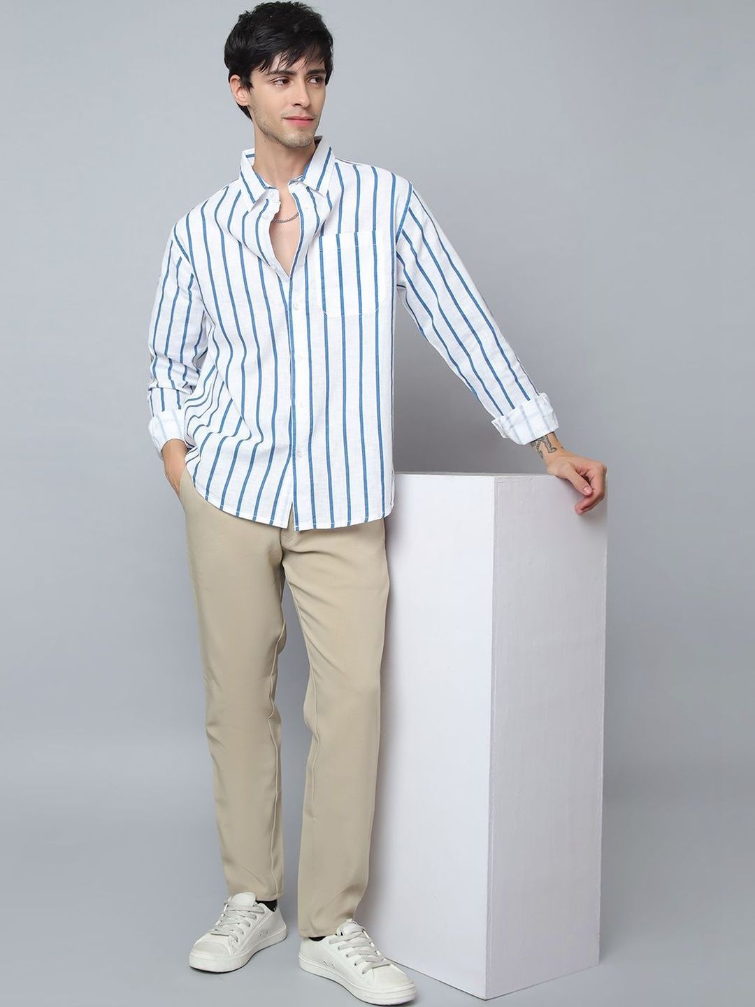 D Finish Men Relaxed Striped Casual Shirt