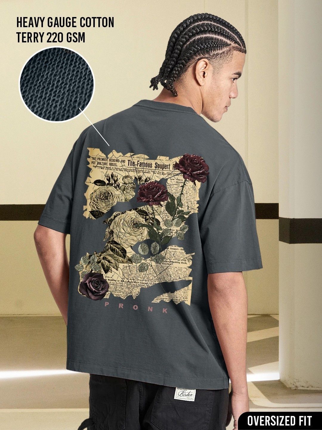 PRONK Graphic Printed Round Neck Drop Shoulder Sleeves Cotton Oversized T-shirt