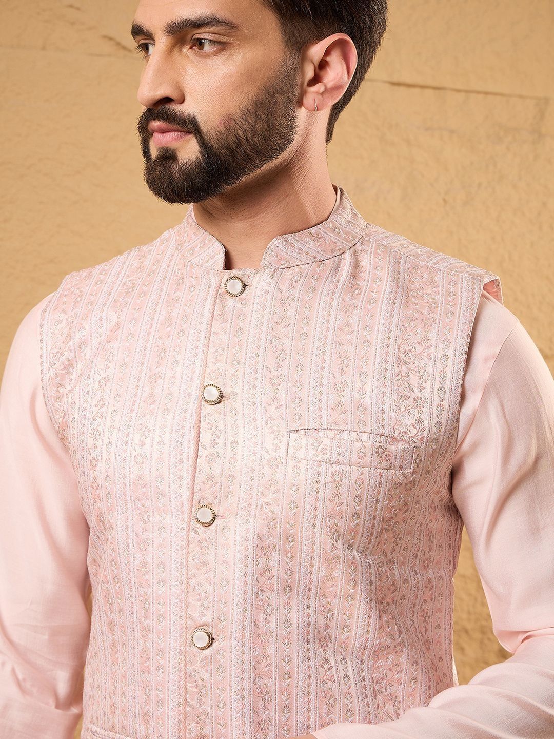House of Pataudi Embroidered Woven Nehru Jackets