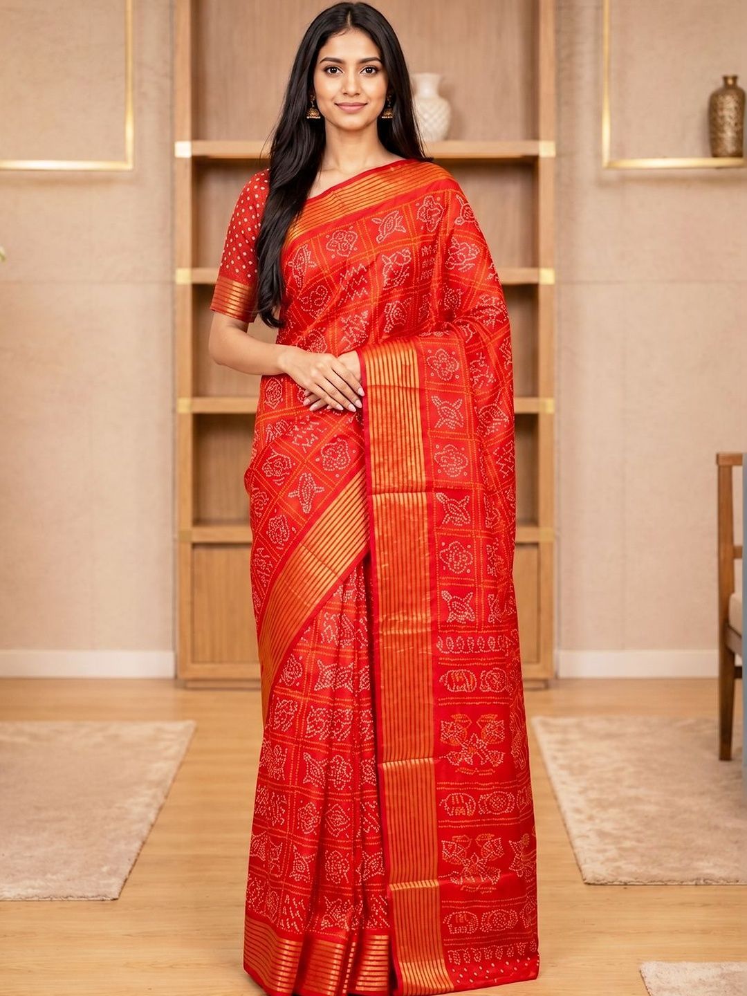 Bandhani Silk Blend Saree Varanga Bandhani Silk Blend Handloom Saree