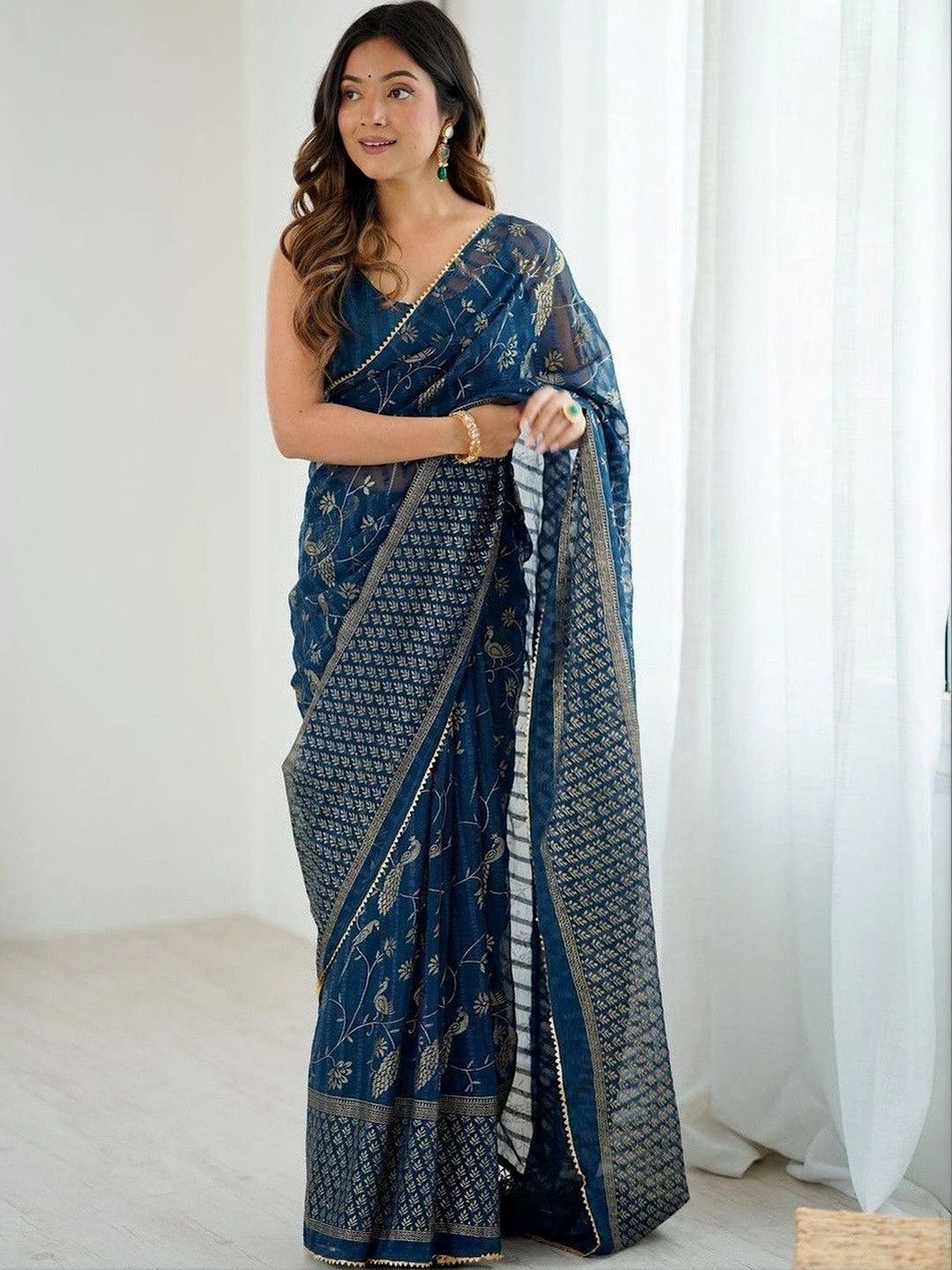 Floral Pure Chiffon Saree Varanga Floral Zari Pure Chiffon Saree
