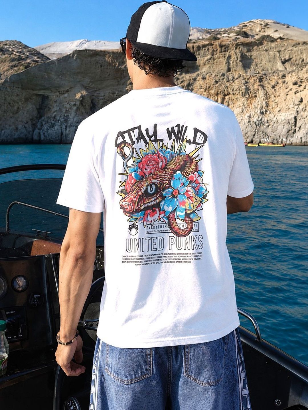 The Indian Garage Co Men Cotton Back Printed Boxy Oversized Round Neck T-shirt
