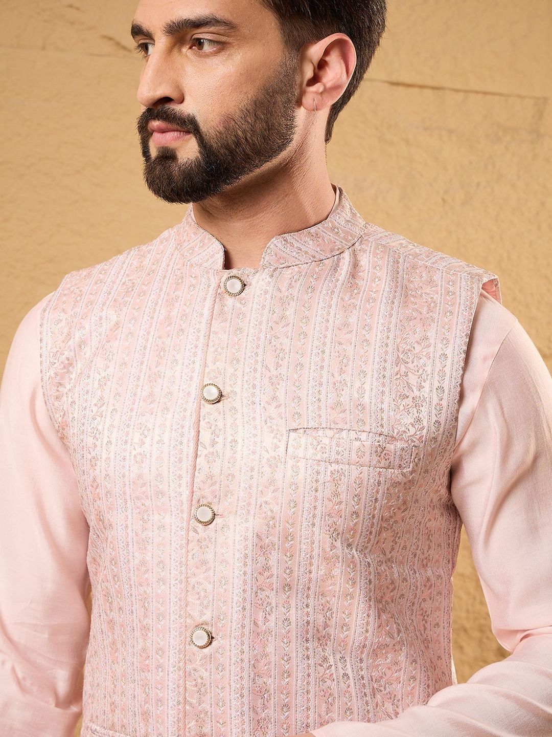 Ethnic Bay Embroidered  Woven Nehru Jackets