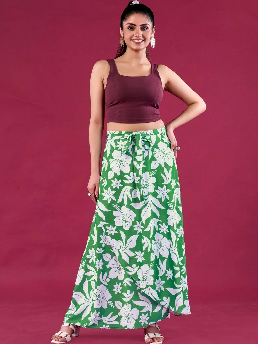 Moda Rapido Women Cotton Cambric Floral Tropical Maxi Wrap Skirt