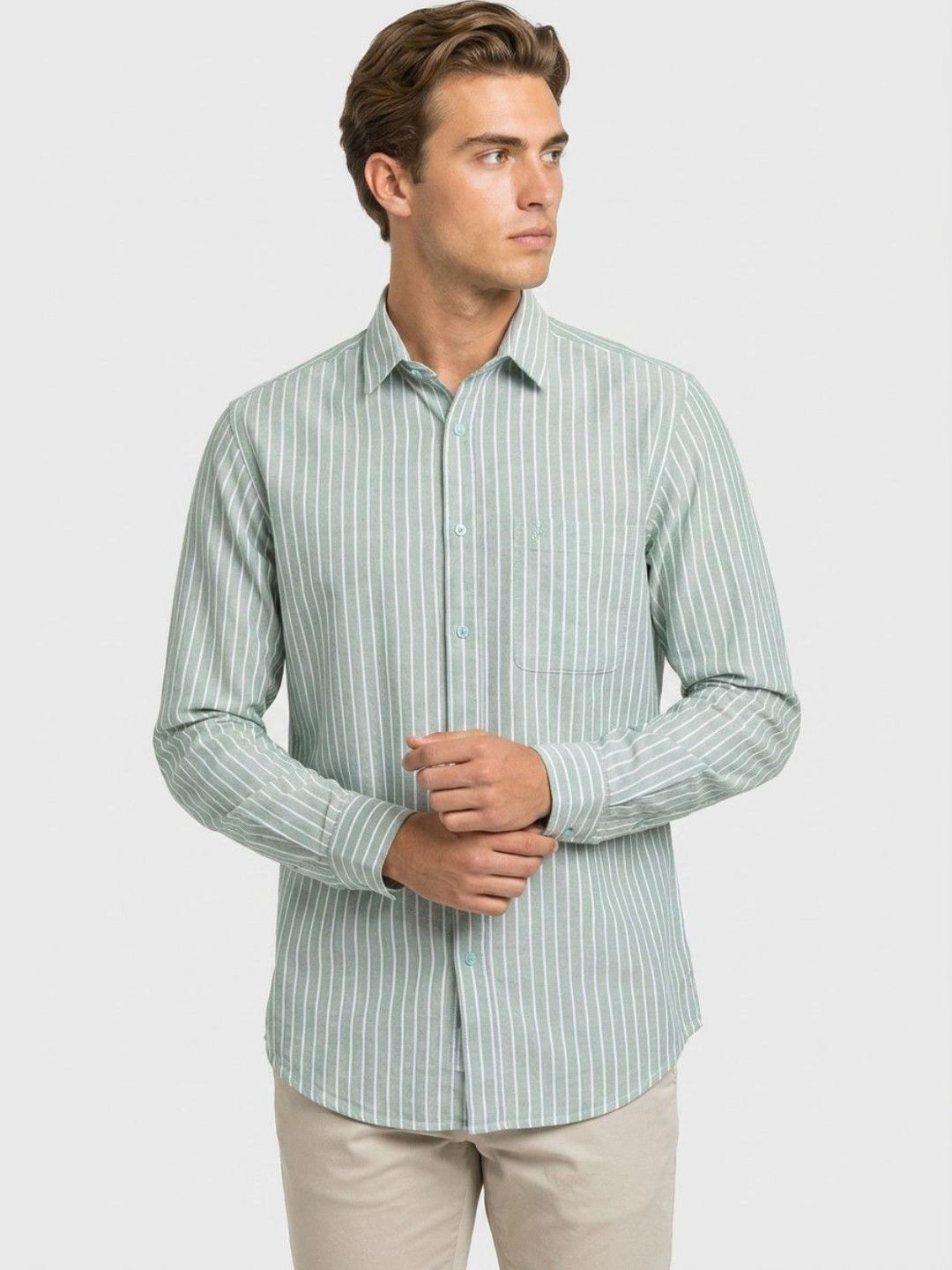Raymond Men Standard Slim Fit Striped Casual Shirt
