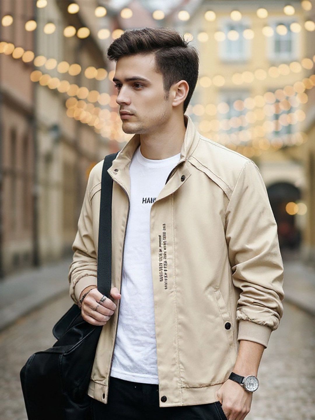 HERE&NOW Men Khaki Solid Tailored Casual Jacket